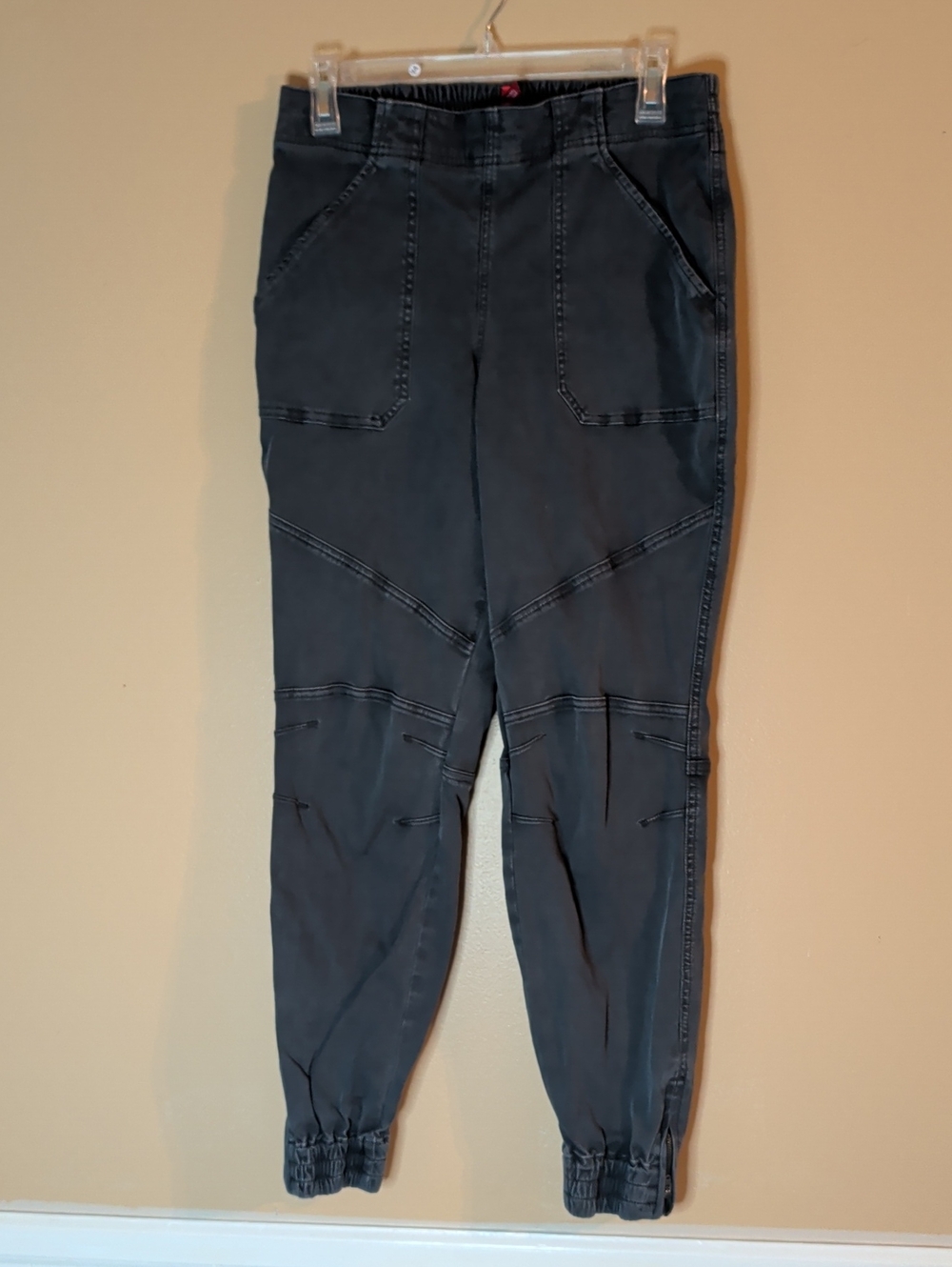 Spanx Stretch Twill Cargo Jogger Womens Black Gray Size Large